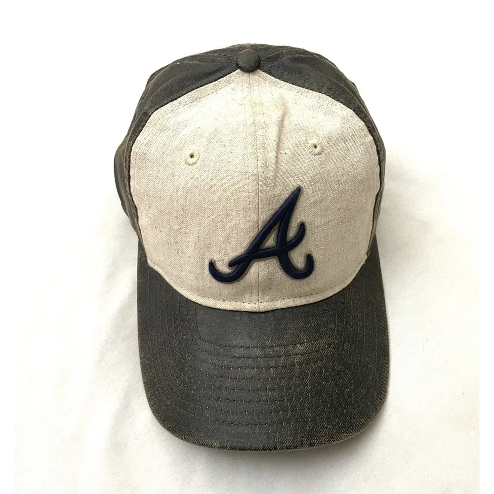 Atlanta‎ Braves Linen / Faux Leather Snapback Hat Brown / Beige Adjustable MLB